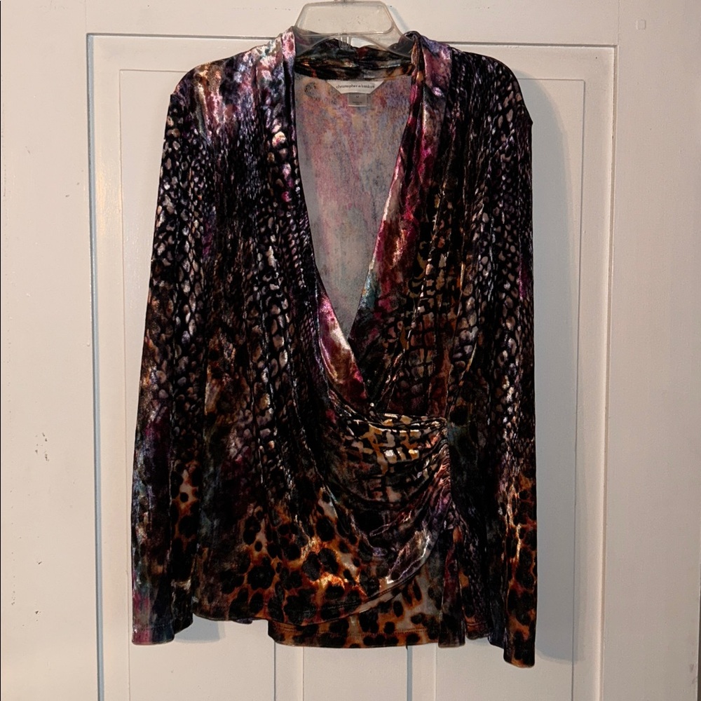 Women’s Velvet Ruched Faux Wrap‎ Top Chocolate Brown Medium Dark Fairy Romantic